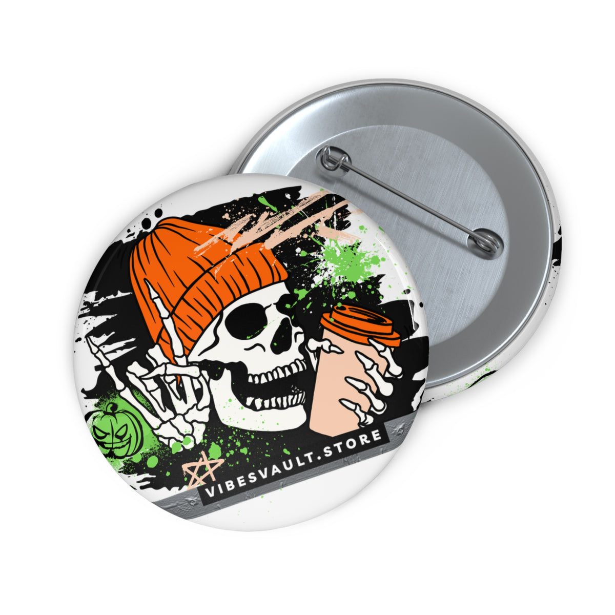 Fall Rocks Skull Button - Pumpkin Coffee Pin - Winter Cozy - Fall Halloween 2026