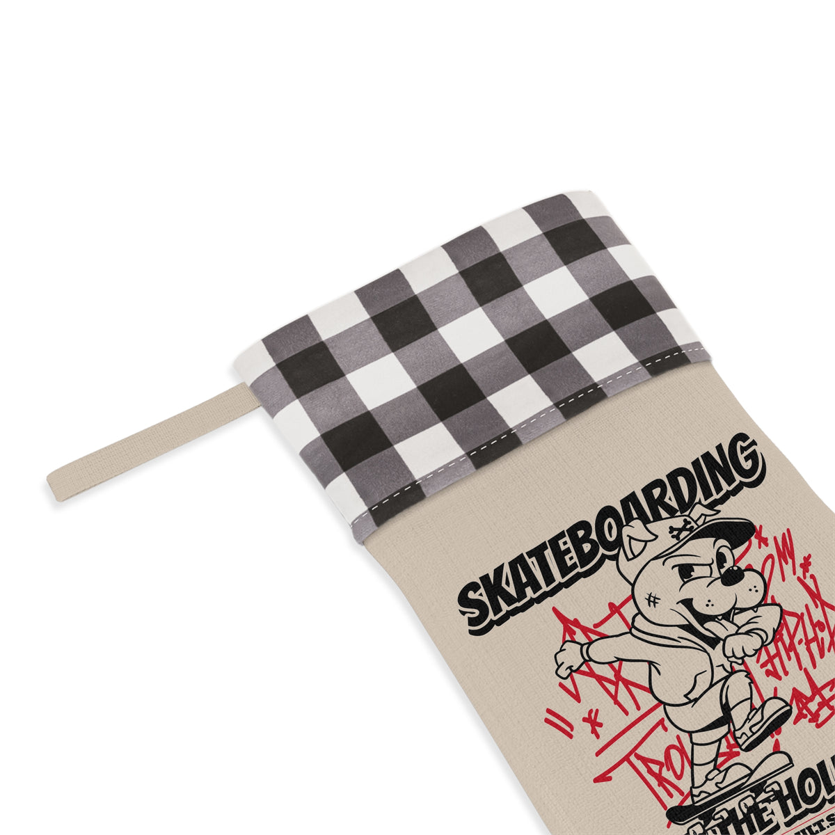 Skateboarding Through the Holidays Christmas Stocking – Red Buffalo Plaid Cuff