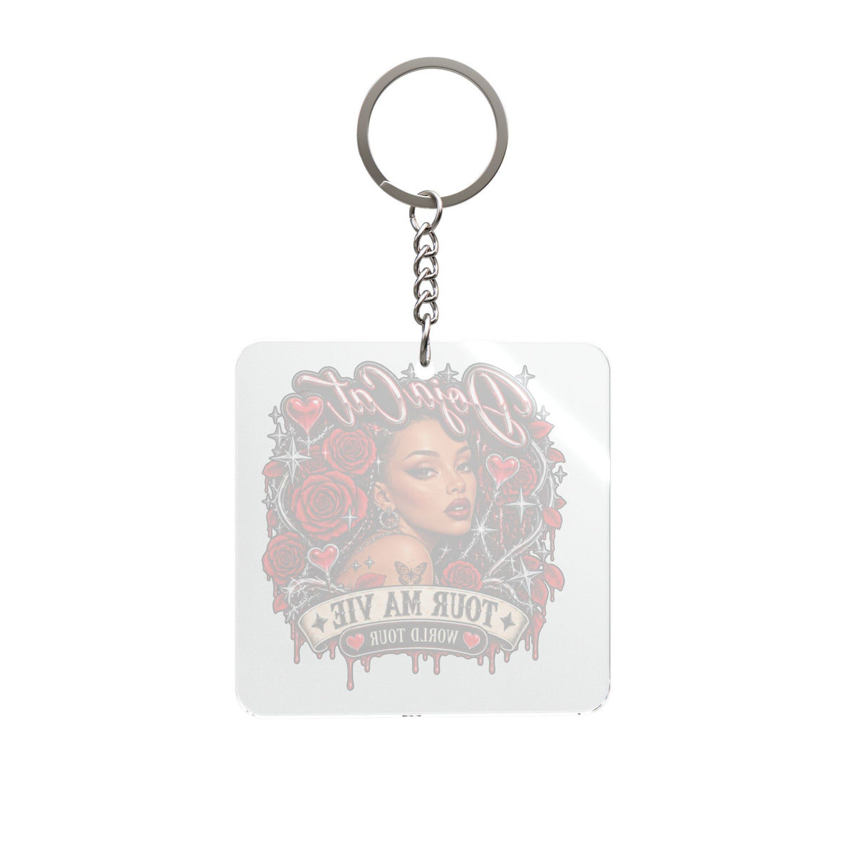 Red Roses Chrome Portrait Square Keychain