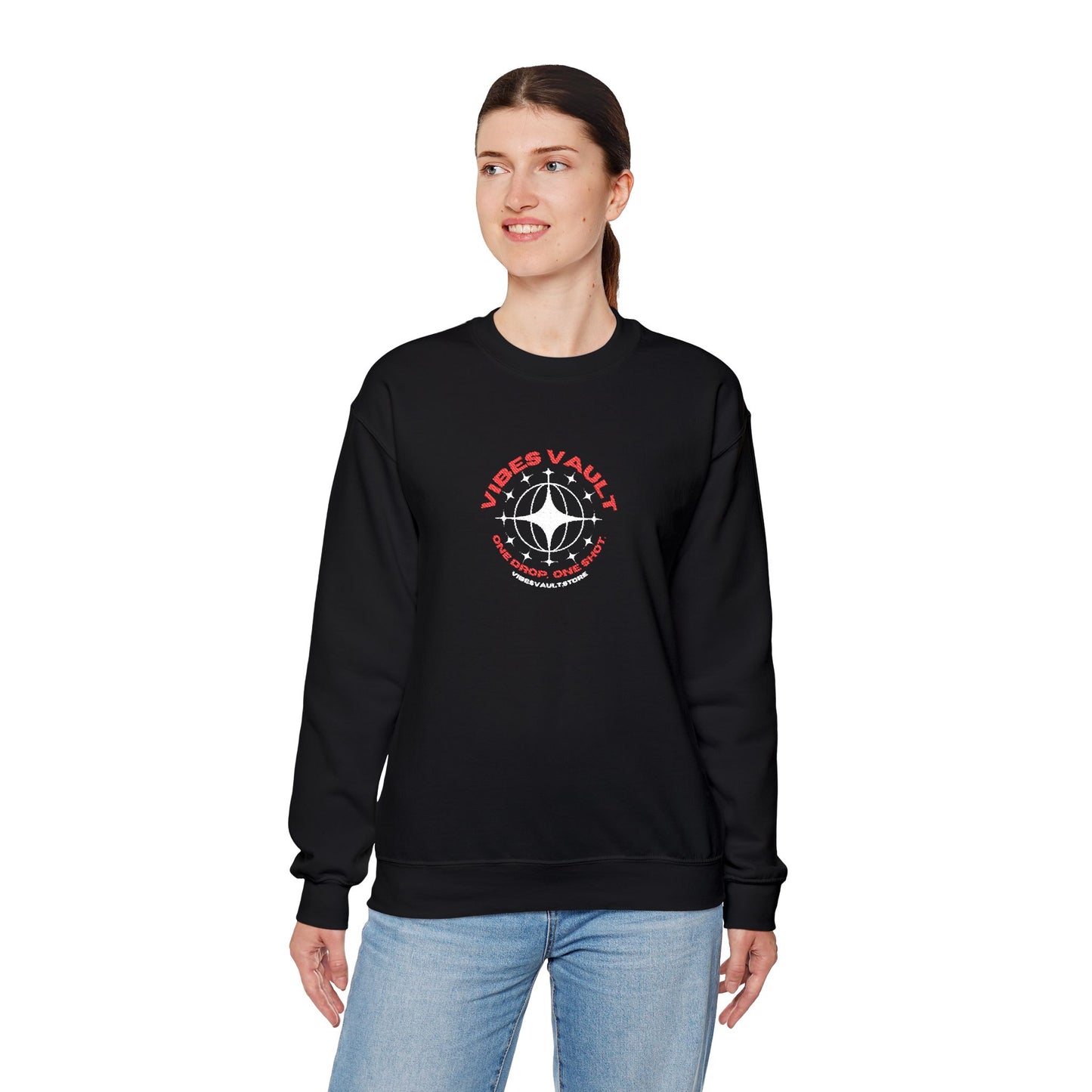 Vibes Vault Logo Sweatshirt with Globe Stars Unisex Heavy Crewneck