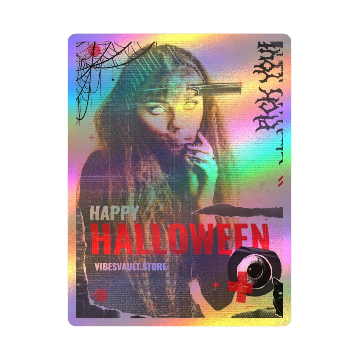 Halloween Kiss-Cut Vinyl Decal — "Happy Halloween" Horror Collage Sticker— Halloween 2026