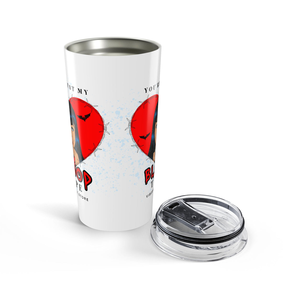 20oz Stainless Tumbler — 'Blood Type' Vampire Red Heart Skull Design— Halloween 2026
