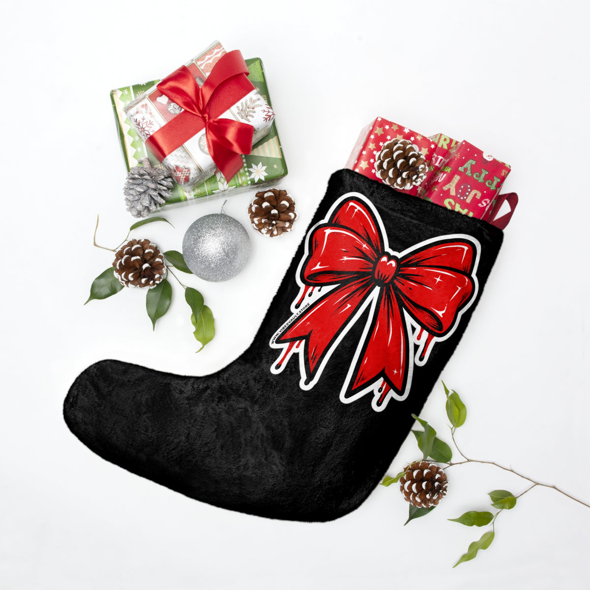 Christmas Stocking with Dripping Red Bow – Gothic Holiday Decor