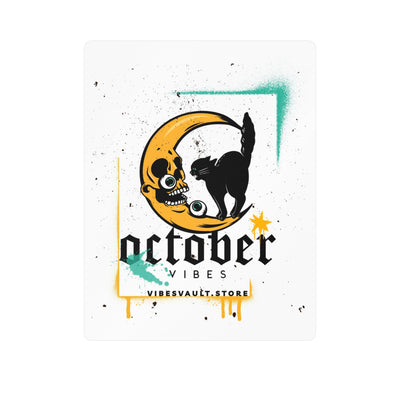 October Vibes Kiss-Cut Vinyl Sticker — Gothic Moon Cat Fall Decal— Halloween 2026