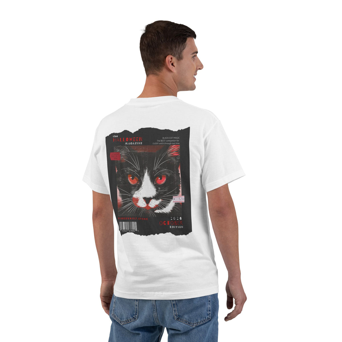 Red Halloween Magazine Cat Edition - T-shirt Top - Retro Fall Witch Wizard Magic -Graphic Tee - Fall Halloween 2026