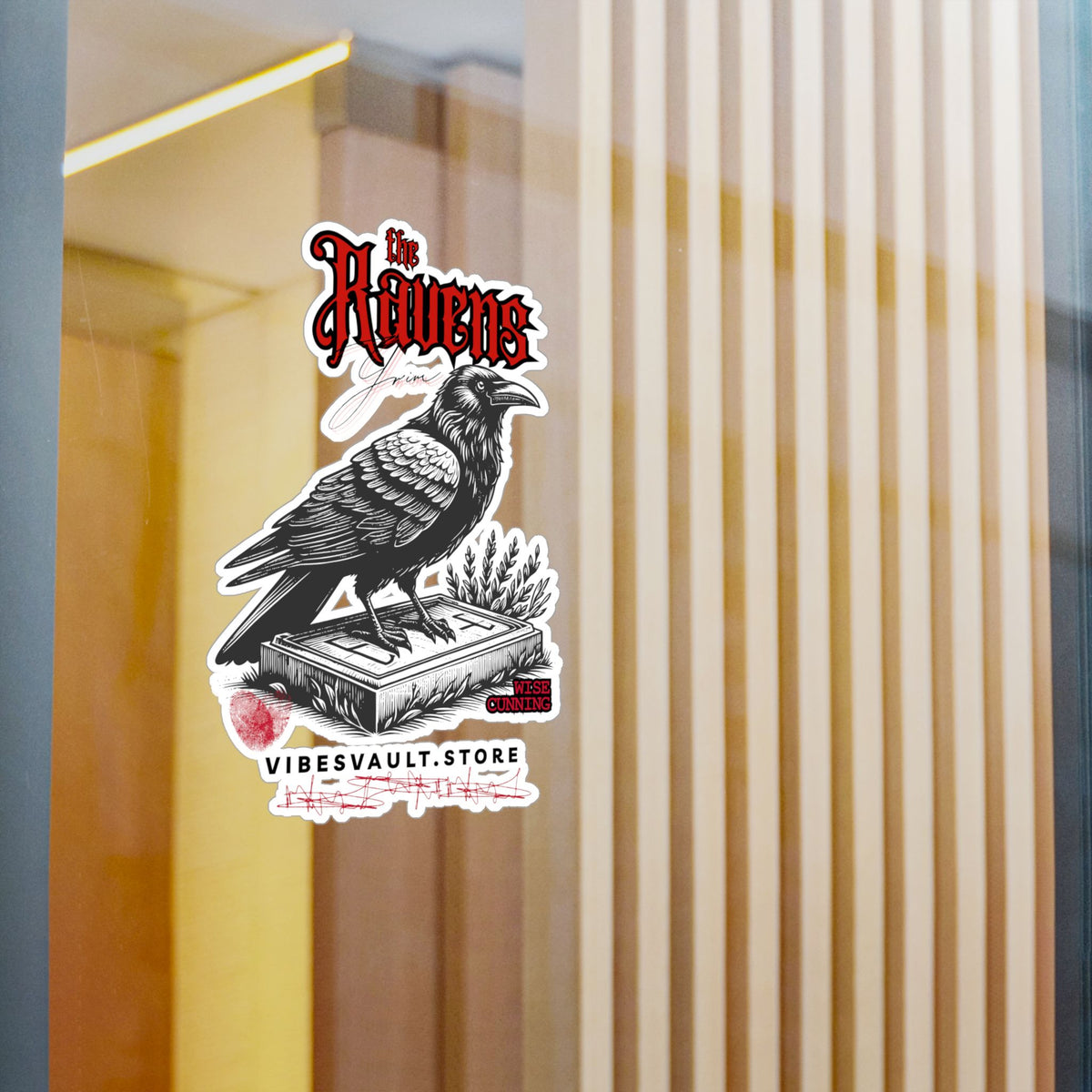 Ravens Kiss-Cut Vinyl Decal — Gothic Crow Sticker with Grim Book Reader