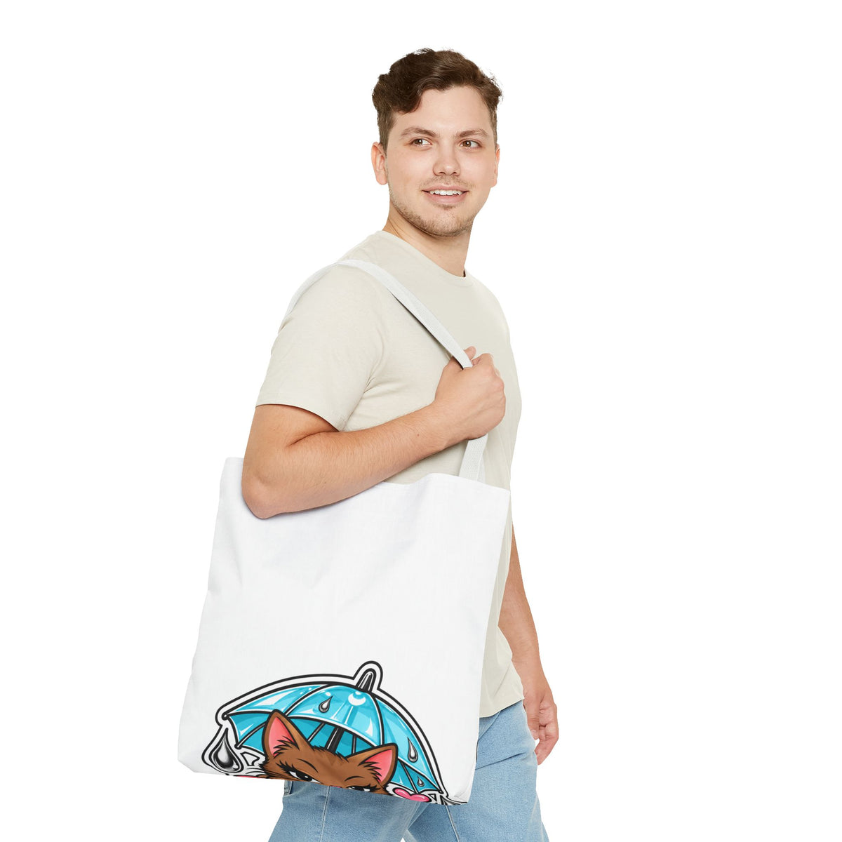 Brown Cat Umbrella All-Over Print Tote Bag