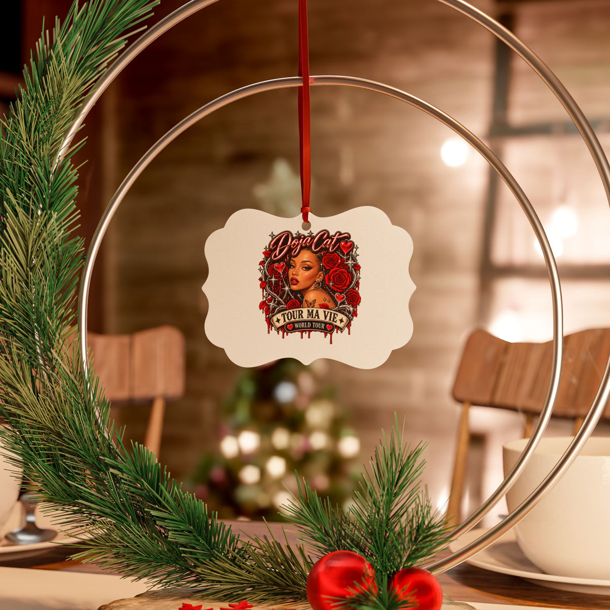 Red Roses Chrome Portrait Aluminum Ornaments