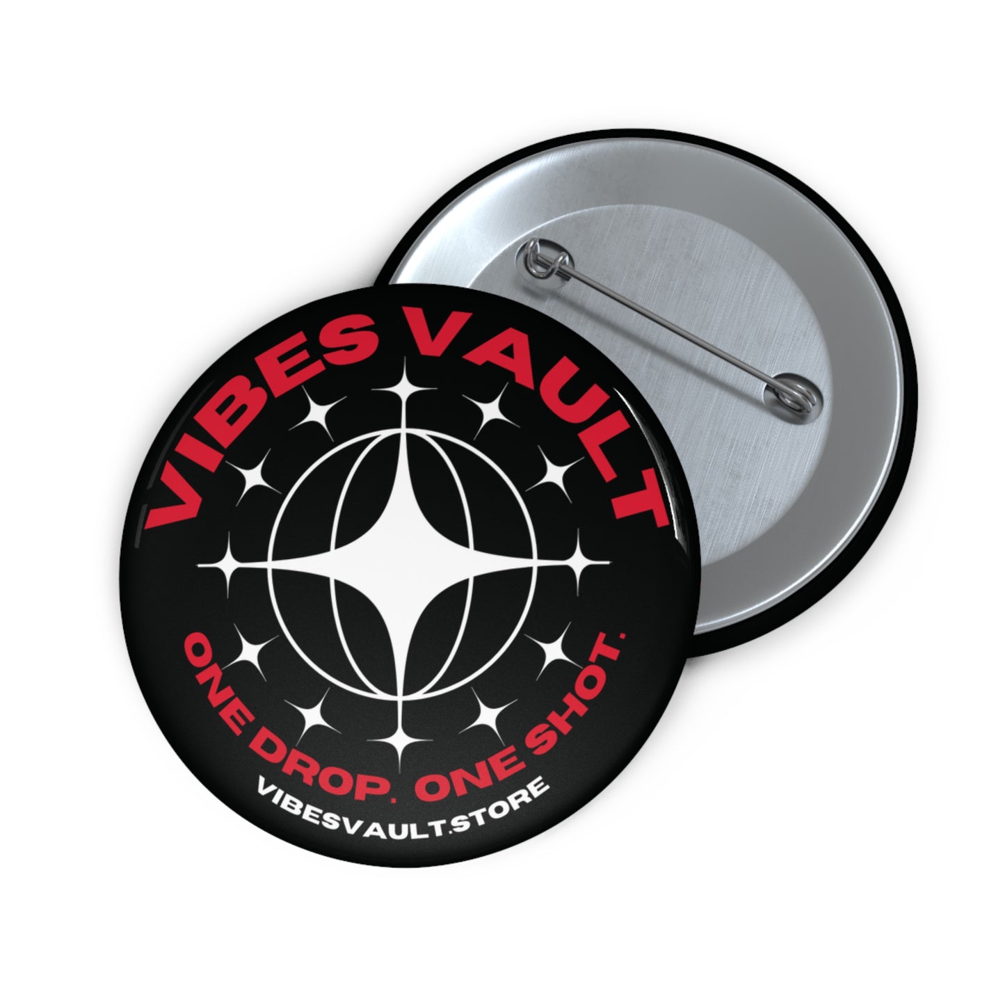 Vibes Vault Logo Sweatshirt Pin Button with Globe Stars