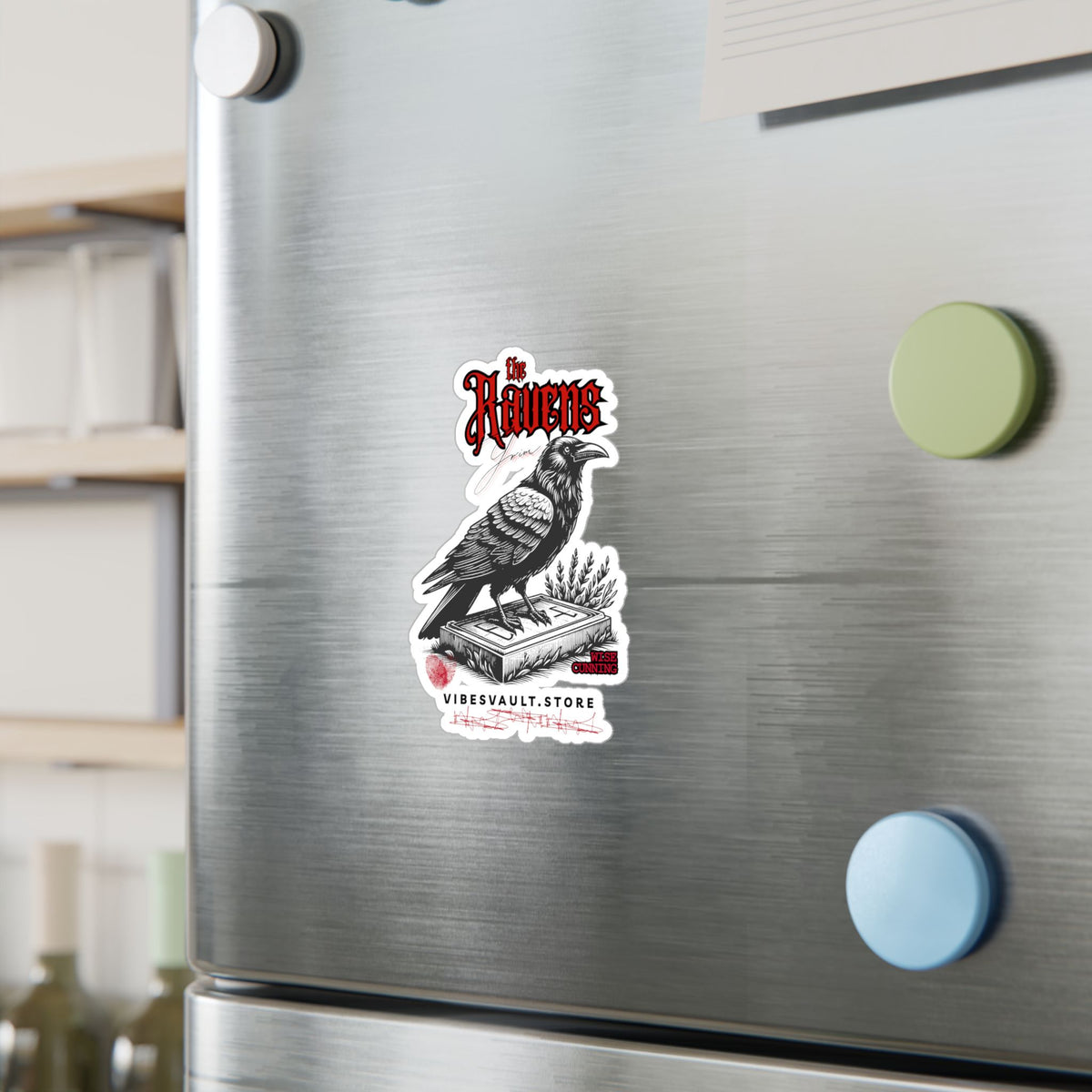 Ravens Kiss-Cut Vinyl Decal — Gothic Crow Sticker with Grim Book Reader