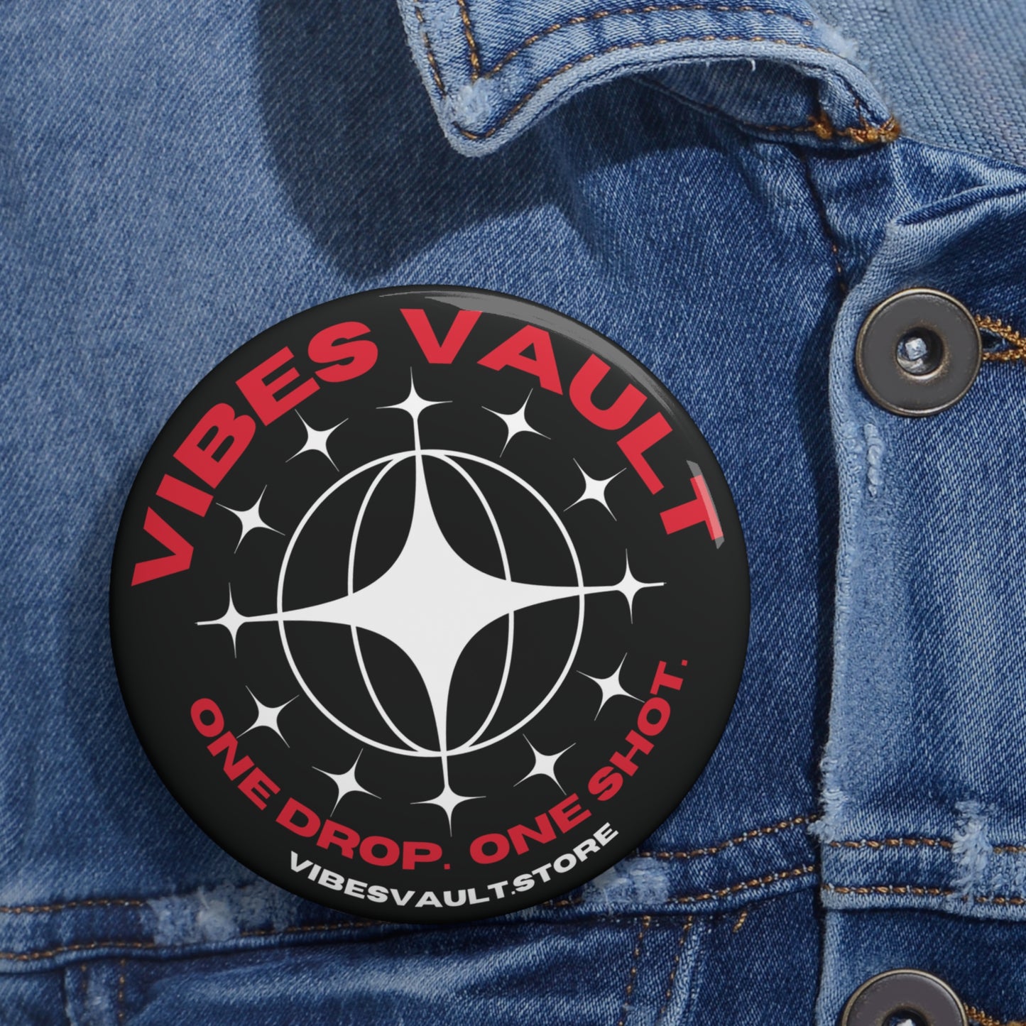 Vibes Vault Logo Sweatshirt Pin Button with Globe Stars