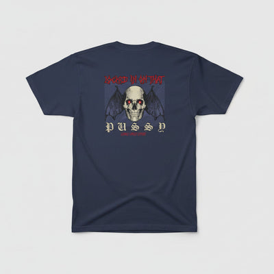 "Locked in on that Pussy" Humor Bat Skull - T-shirt Top - Retro Graphic Tee - Fall Halloween 2026
