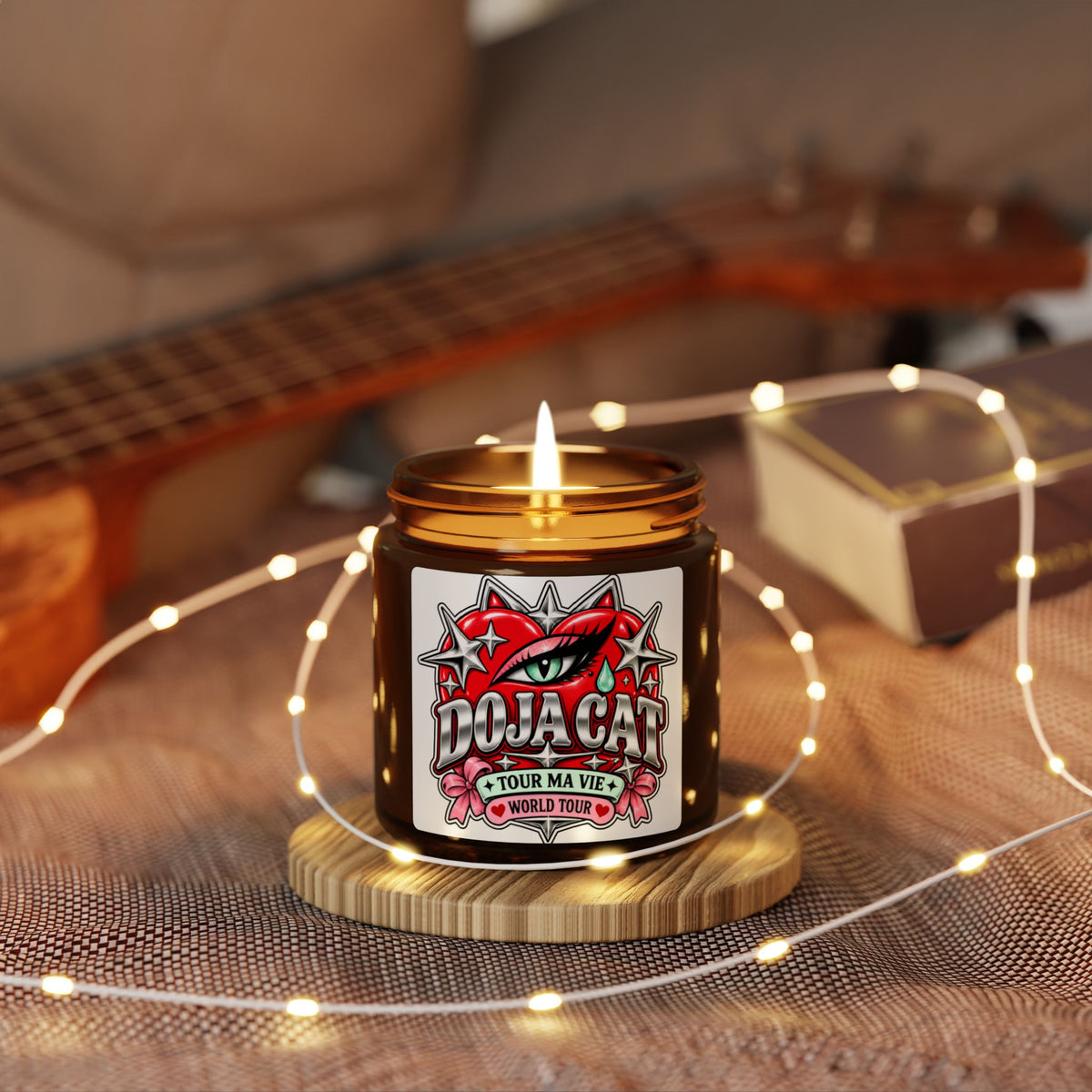 Red Heart Chrome Eye Amber Jar Soy Candle
