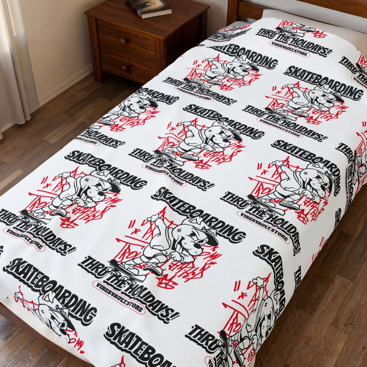 HOLIDAY Skateboarding Through the Holidays Velveteen Plush Blanket