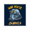 Die-Cut Sticker — Fallout Retro Power Armor Helmet with “War Never Changes” Quote