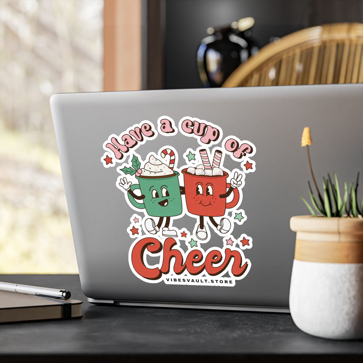 Holiday Hot Cocoa Sticker — "Have a Cup of Cheer" Kiss-Cut Vinyl Decal