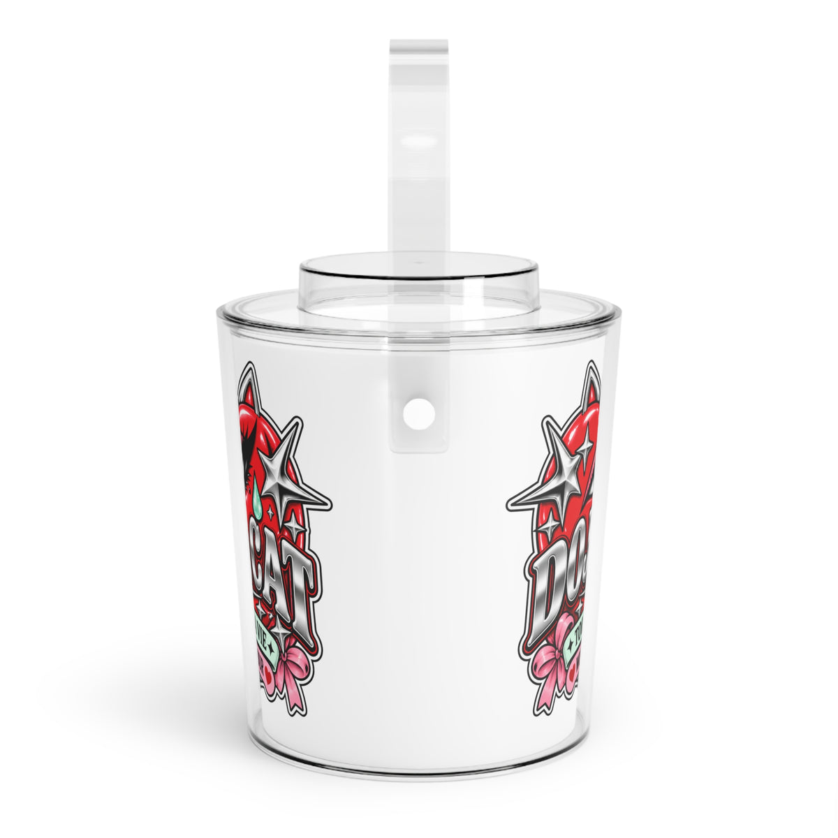 Red Heart Chrome Eye Ice Bucket with Tongs