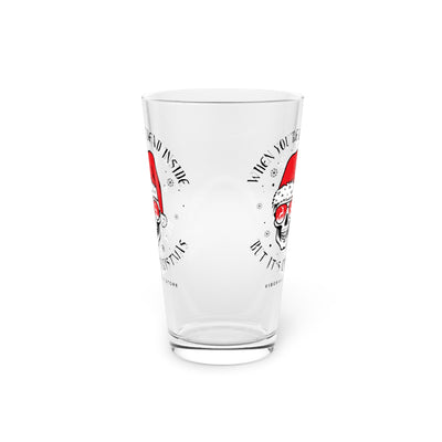 Christmas Skull Pint Glass — "Deck the Dead" 16oz Holiday Beer Glass