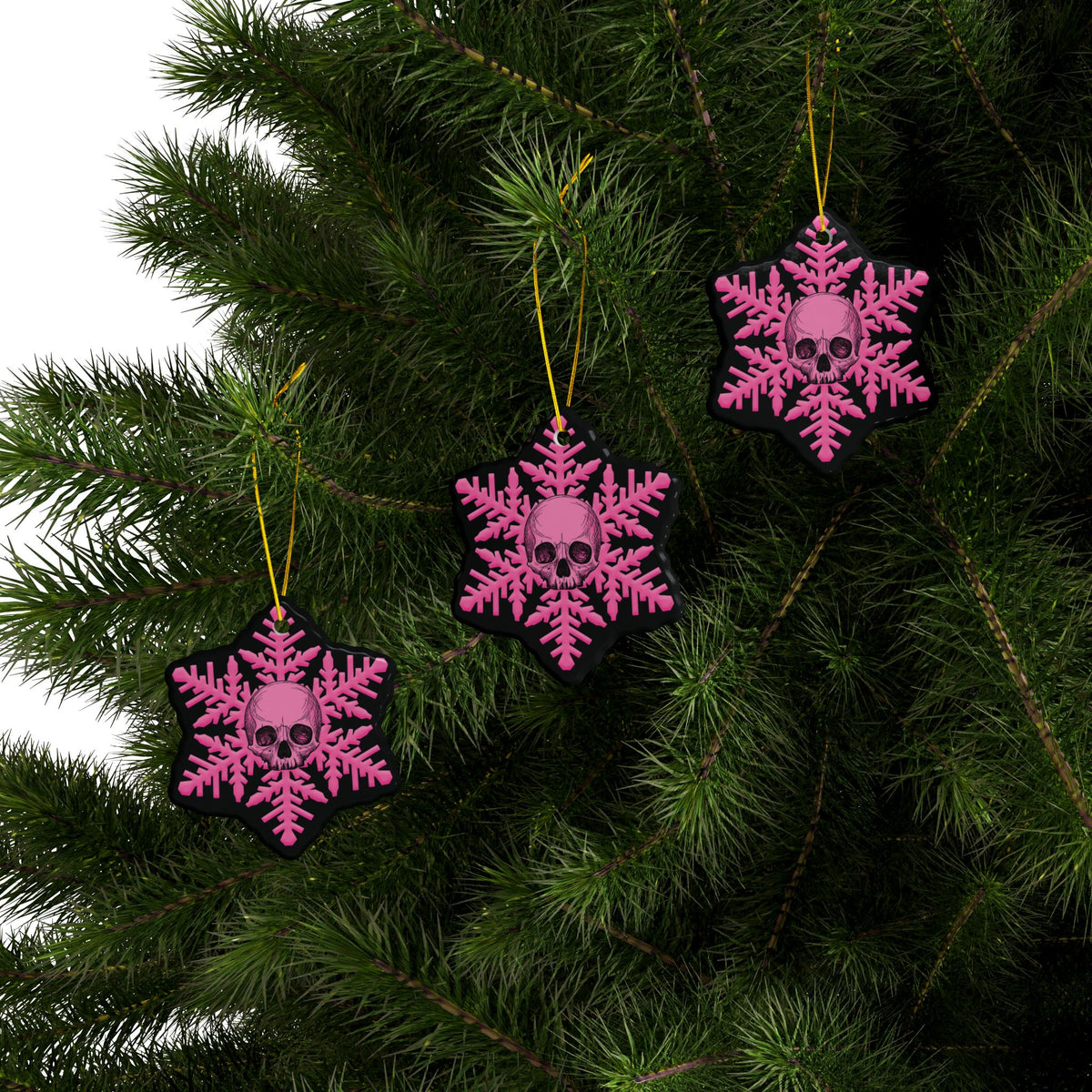 Pink and Black Skull Snowflake Christmas Ornament 1pc, 3pcs, 5pcs, or 10pcs