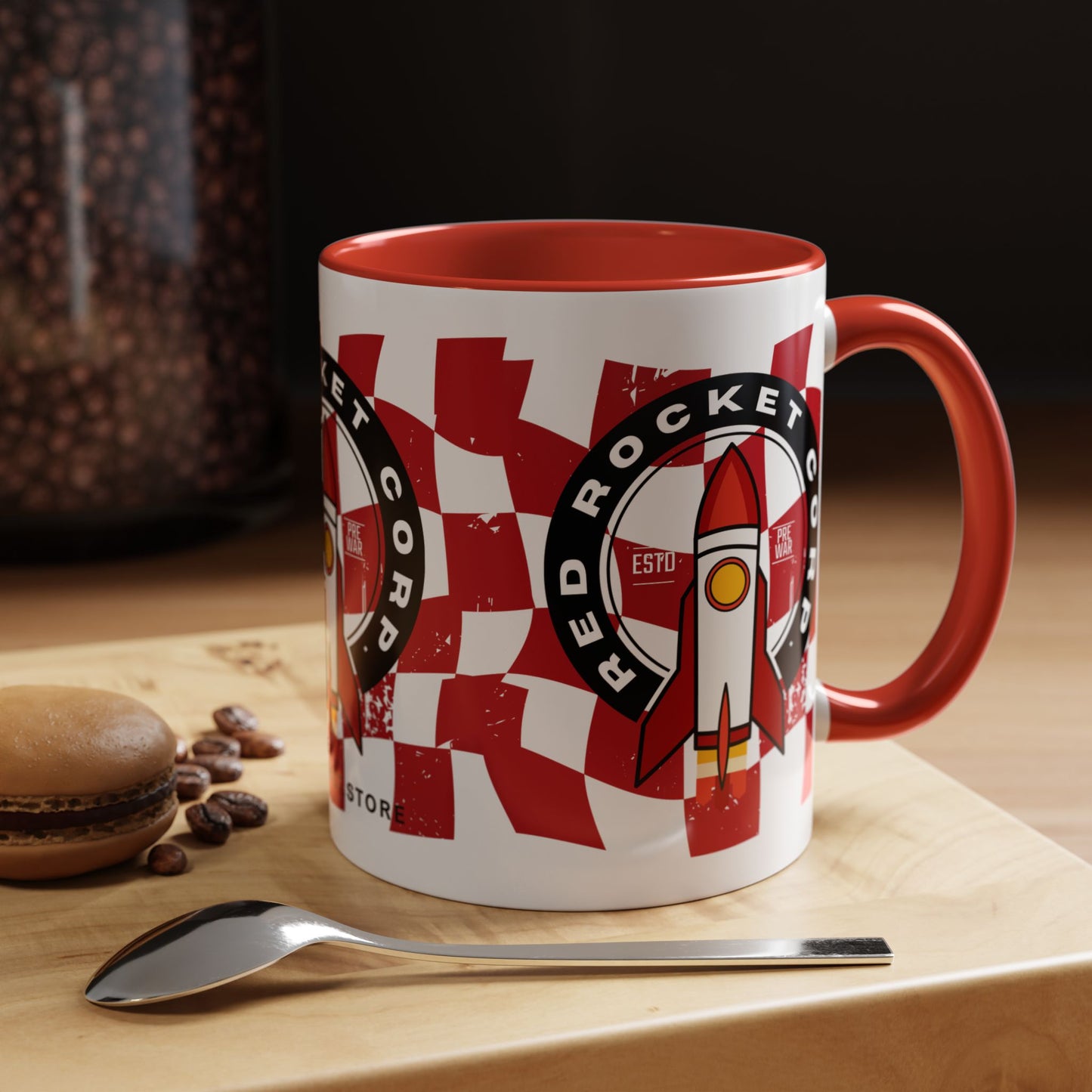 Coffee Mug — Red Rocket Corp Retro Rocket Logo Accent Mug (11/15oz)