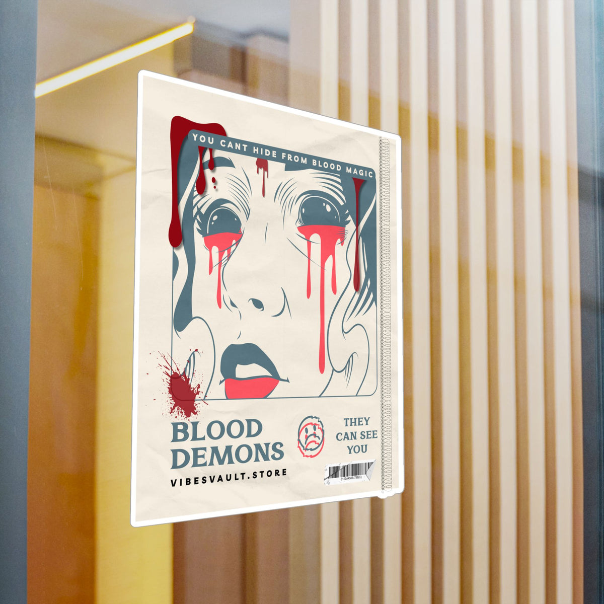 Blood Demons Kiss-Cut Vinyl Decal — Retro Horror Sticker ("You Can't Hide From Blood Magic") — Halloween 2026
