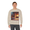 Crewneck Sweatshirt — Cozy Cat by the Fireplace Graphic