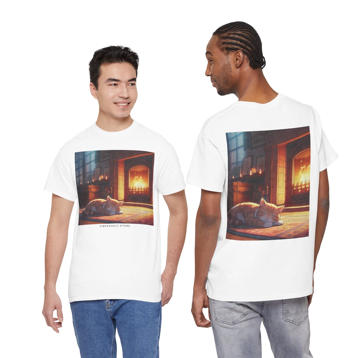 Cozy Fireplace Cat T‑Shirt