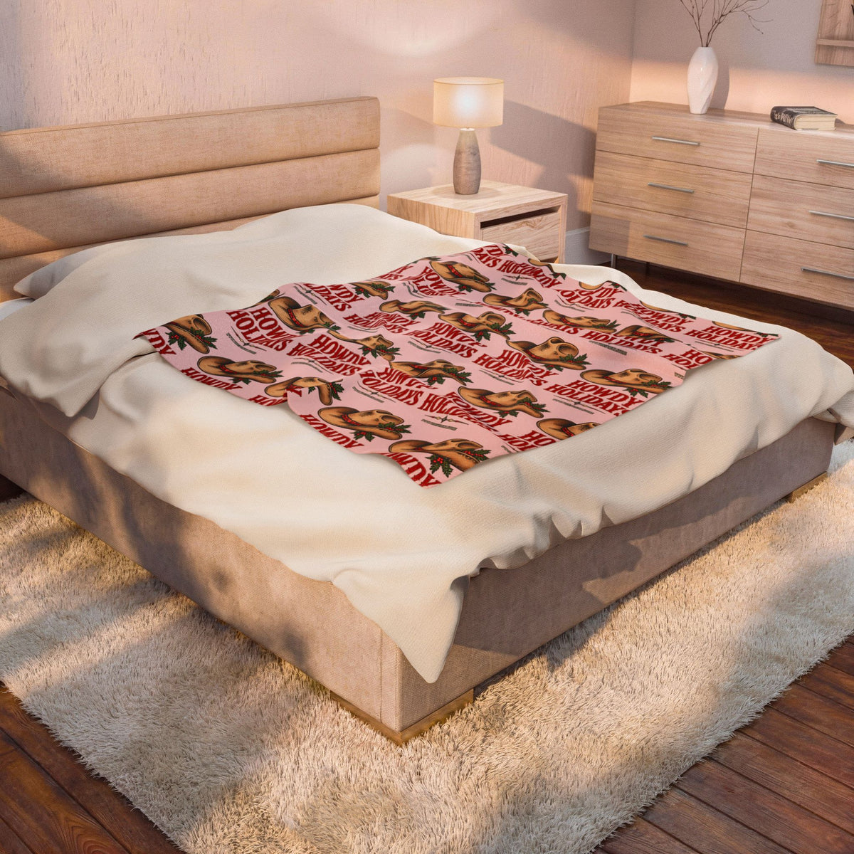 Howdy Holidays Cowboy Christmas Velveteen Plush Blanket
