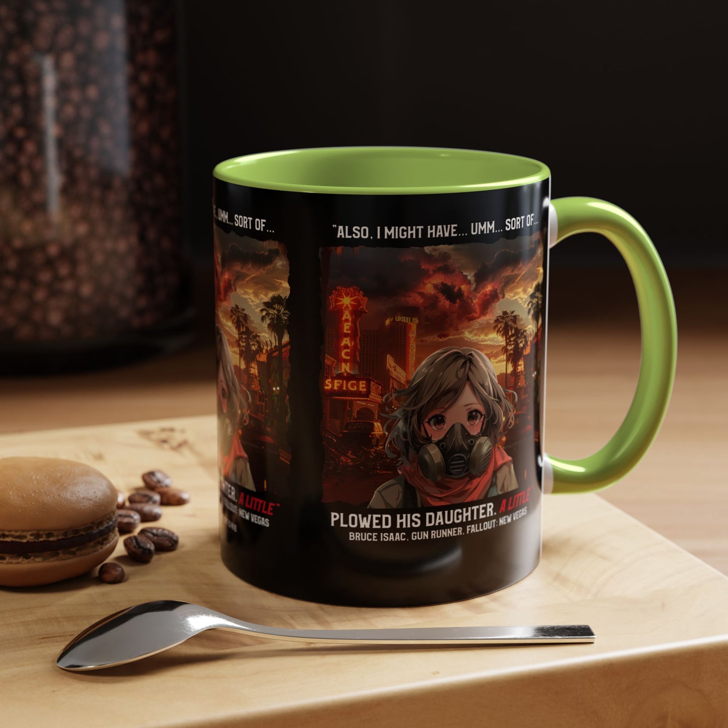 Post-Apocalyptic Anime Coffee Mug — 'Also, I Might Have...Umm...Sort Of' Gas Mask Girl