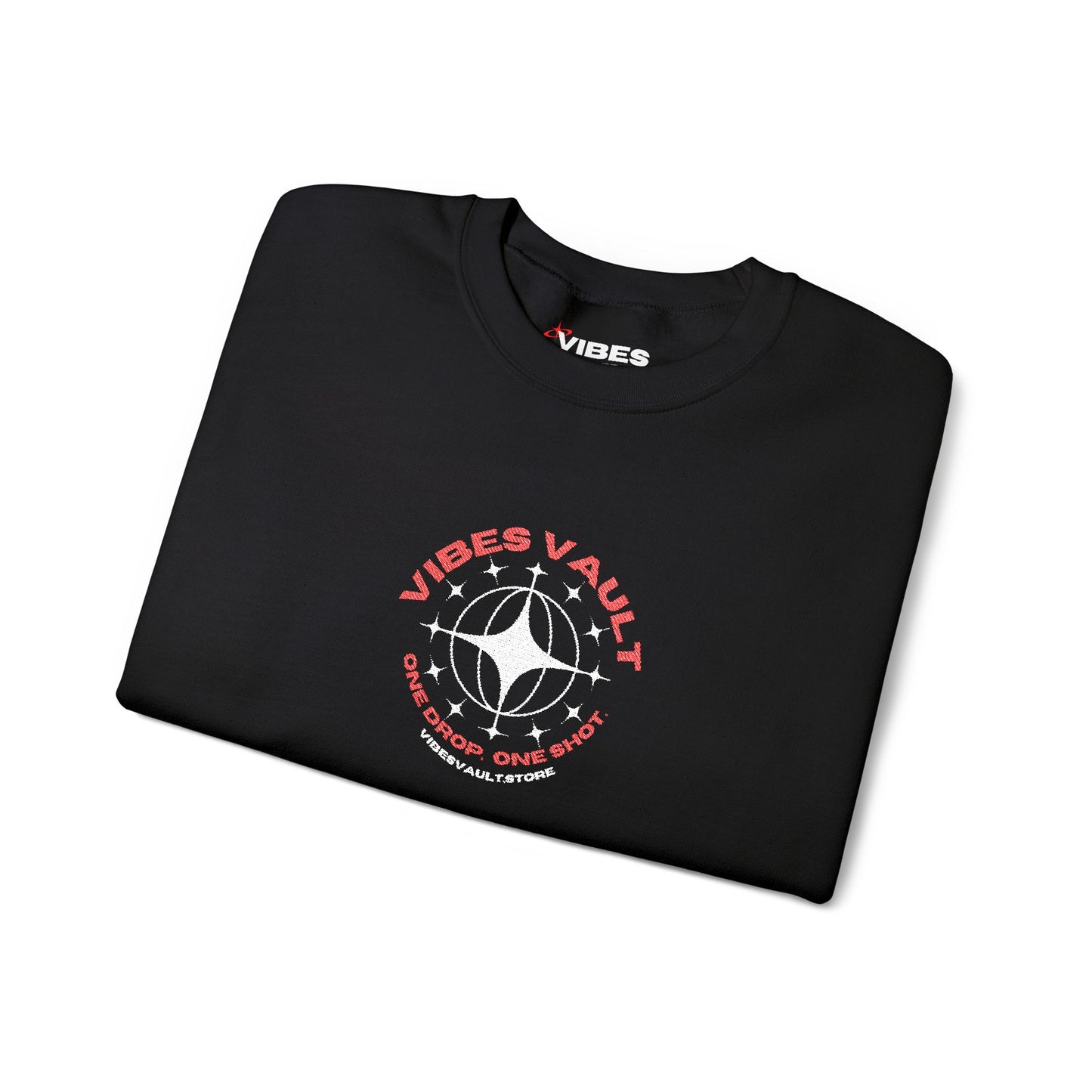 Vibes Vault Logo Sweatshirt with Globe Stars Unisex Heavy Crewneck