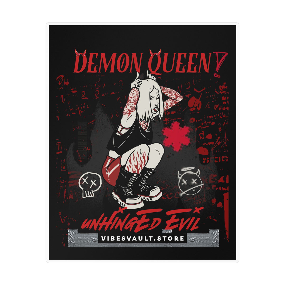 Demon Queen Kiss-Cut Vinyl Decal — Gothic Punk Sticker ("Unhinged Evil")— Halloween 2026