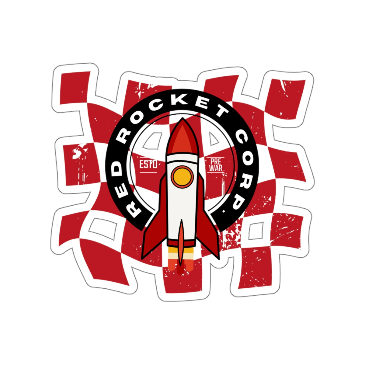 Red Rocket Corp. Fallout Die-Cut Sticker — Retro Rocket Logo Sticker for Laptops, Water Bottles & Gear