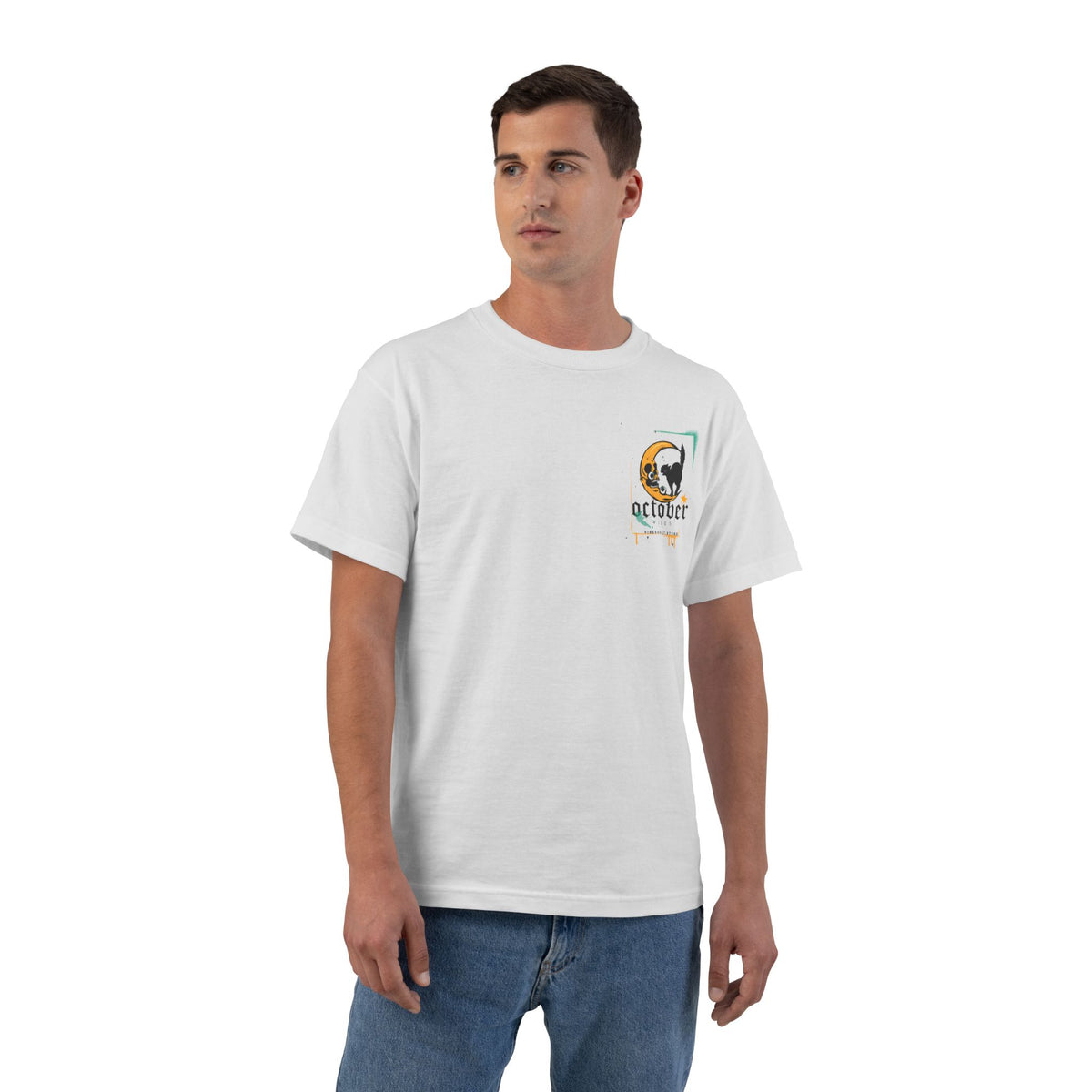 October Crescent Moon and Black Cat - T-shirt Top - Graphic Tee - Fall 2026