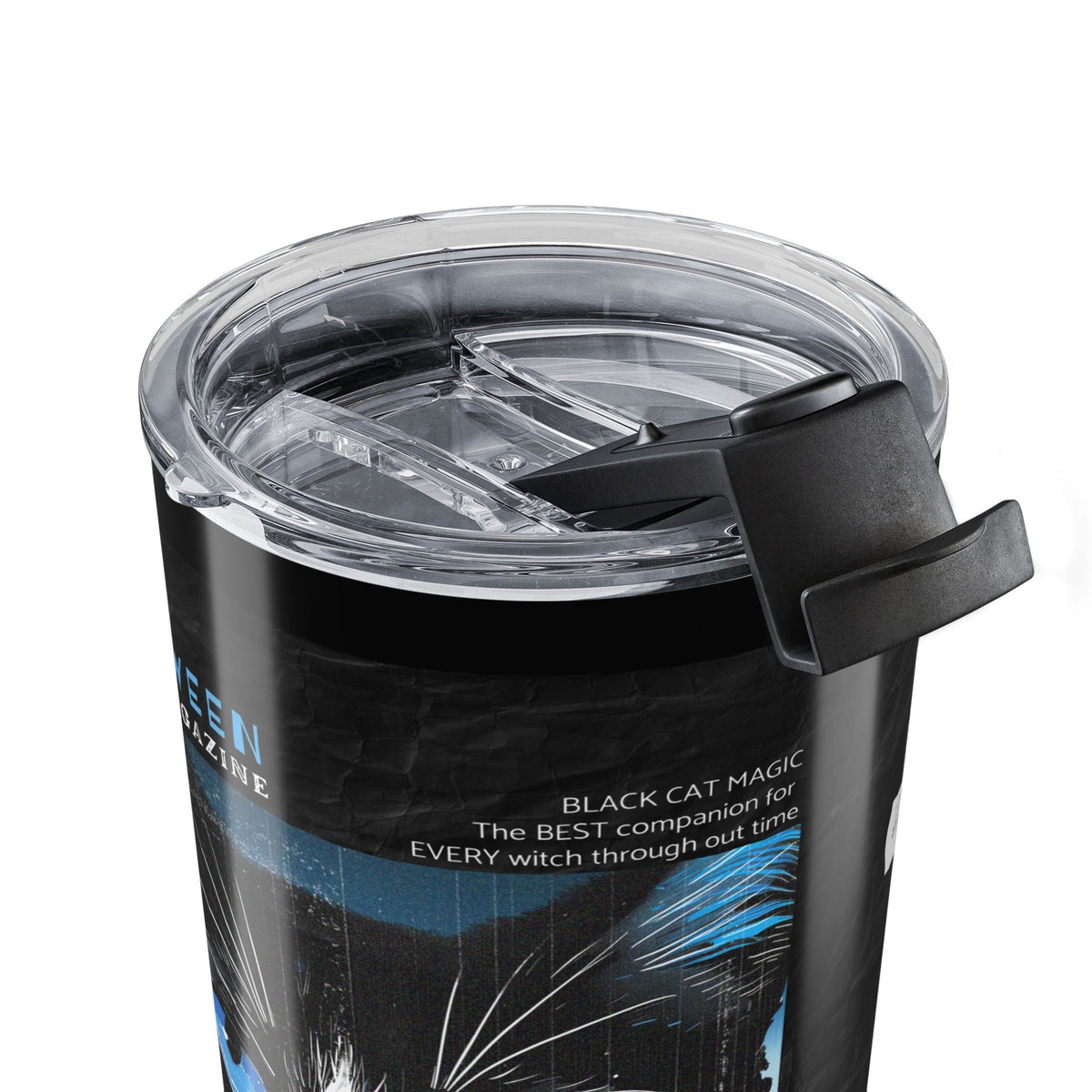 Black Cat Poster 20oz Insulated Tumbler — Blue-Eyed Halloween Movie Night Design— Halloween 2026