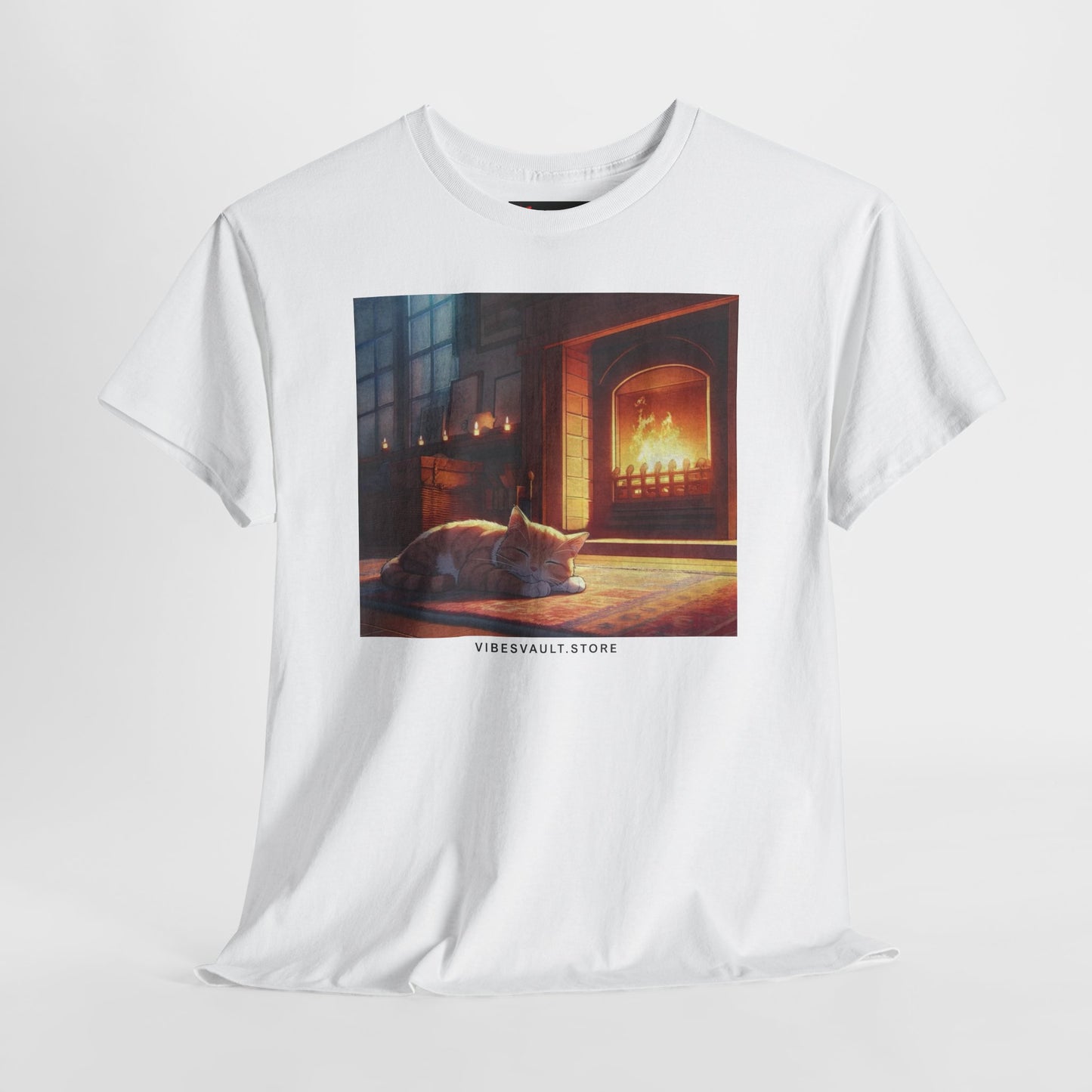 Cozy Fireplace Cat T‑Shirt