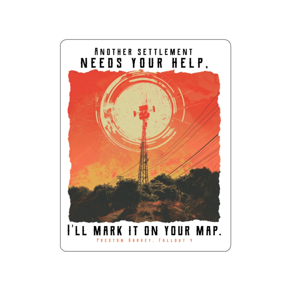 Fallout Preston Sticker — Vintage Radio Tower Die-Cut Decal