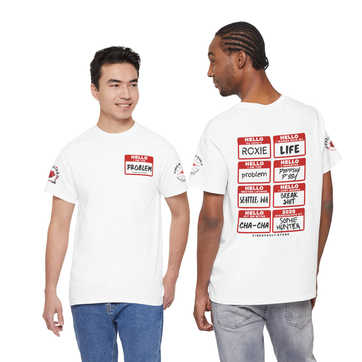 Sophie Hunter Graphic Tee — "Hello Problem" Personalized Back-Print T-Shirt