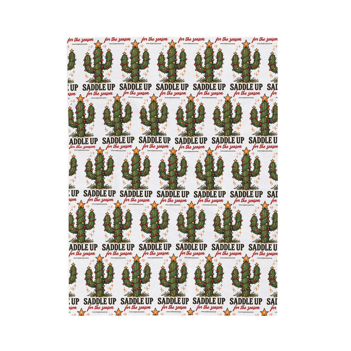 Velveteen Plush Blanket – Christmas Cactus “Saddle Up” Western Holiday Design