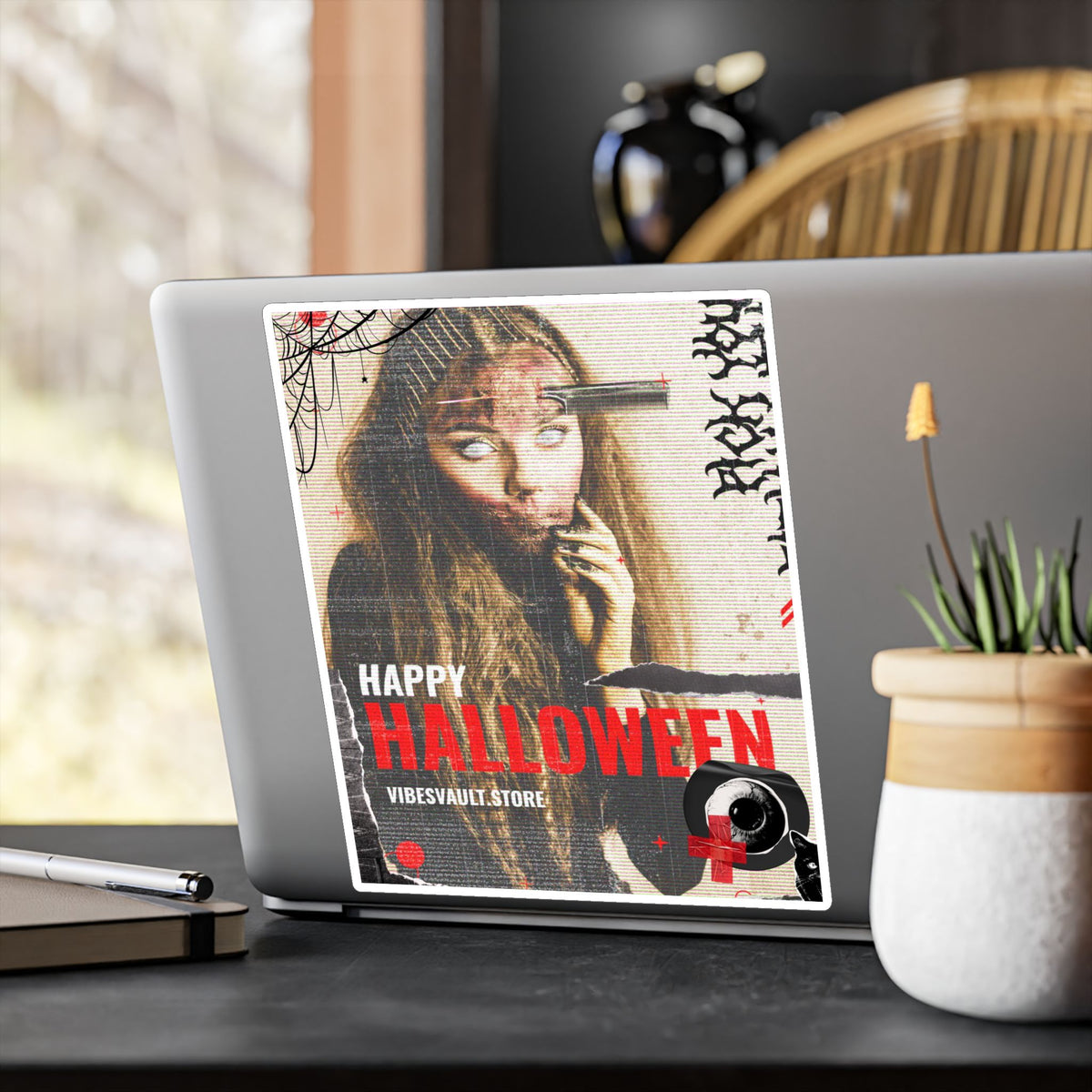 Halloween Kiss-Cut Vinyl Decal — "Happy Halloween" Horror Collage Sticker— Halloween 2026