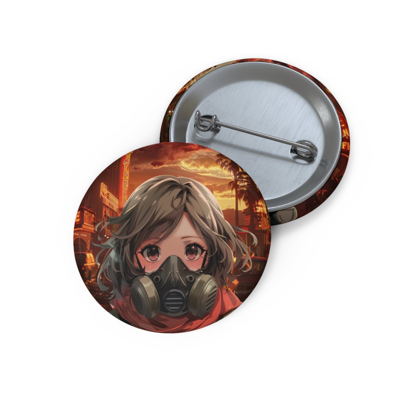 Anime Girl Gas Mask Pin Button — Fallout Post-Apocalyptic Cute Badge