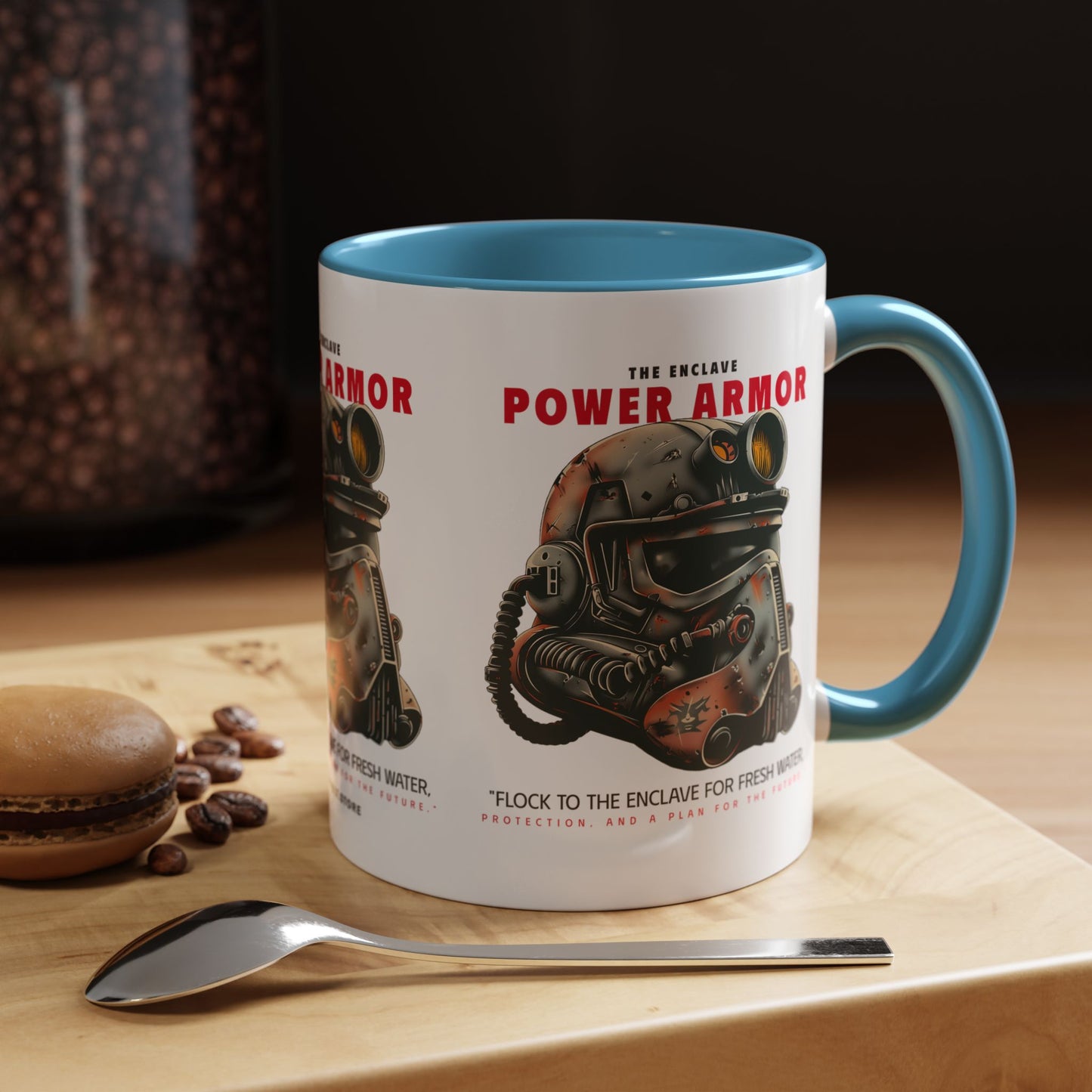 Power Armor Accent Coffee Mug — Fallout Enclave Helmet Design (11/15oz)