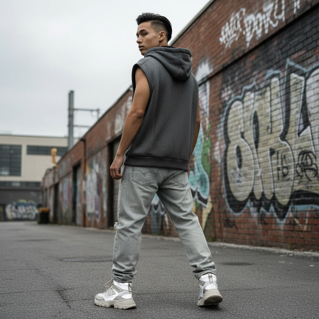 Grey Soft Hoodie Vest Beetlejuice