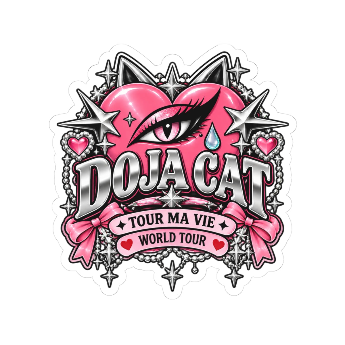 Pink Heart Chrome Eye Kiss-Cut Stickers