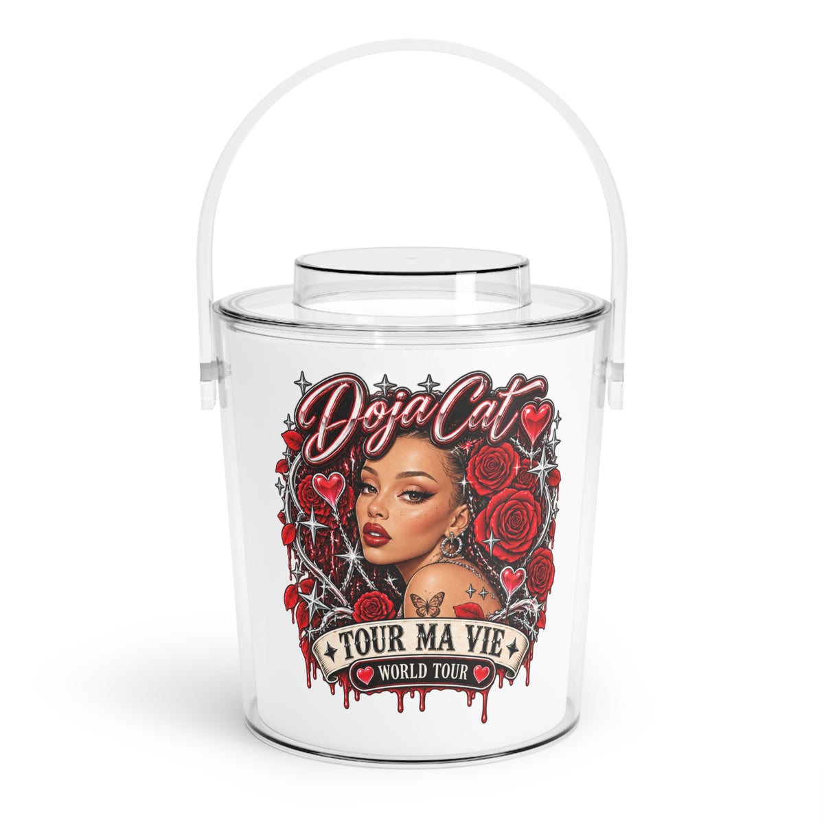 Red Roses Chrome Portrait Ice Bucket with Tongs