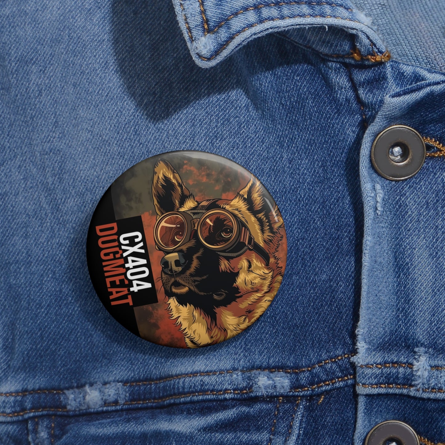 Dog Fallout Aviator Pin Button — 'CX404 Dugmeat' Vintage Goggles Badge