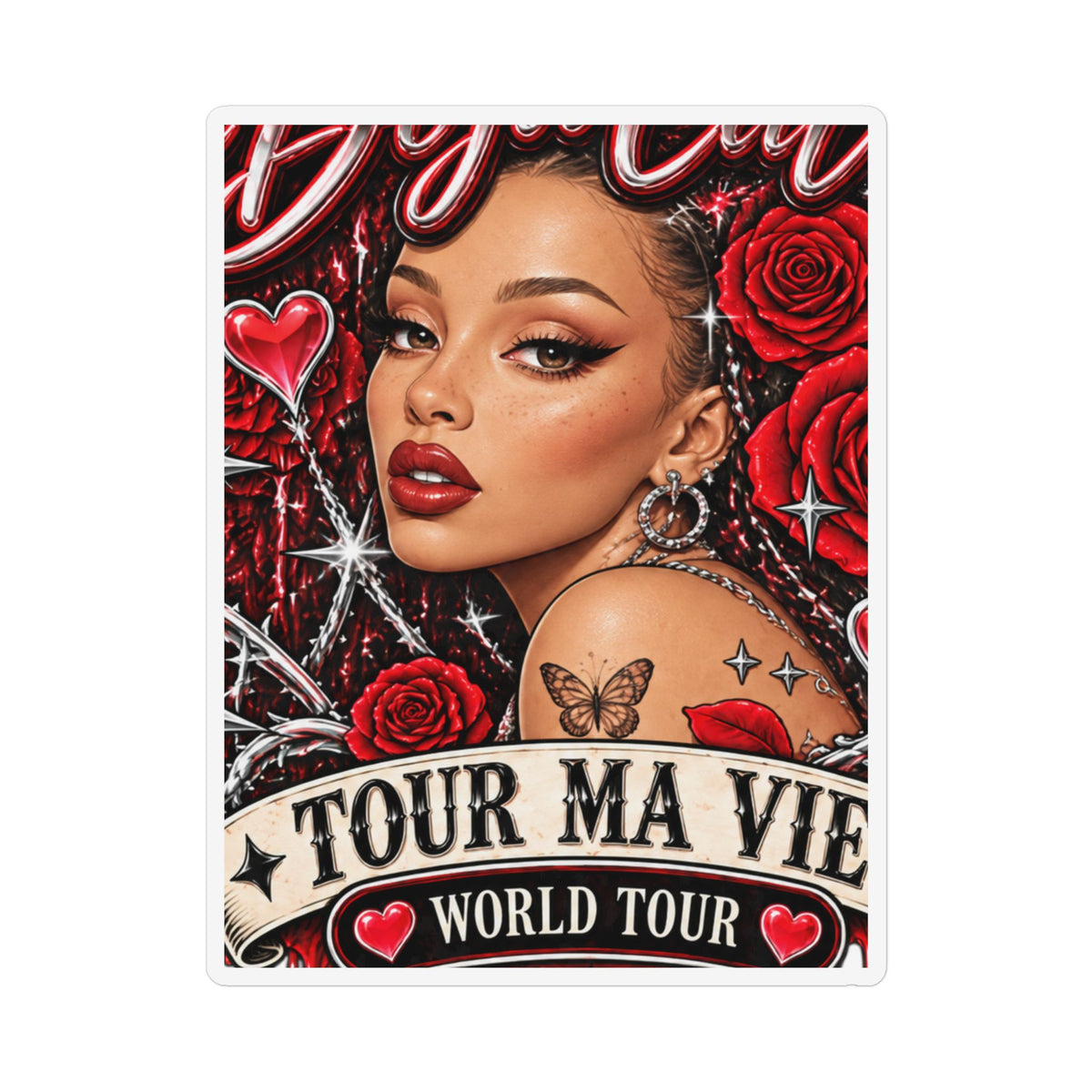 Red Roses Chrome Portrait Custom Shape Magnet