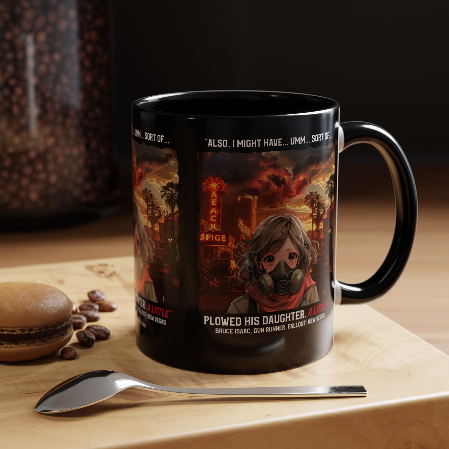 Post-Apocalyptic Anime Coffee Mug — 'Also, I Might Have...Umm...Sort Of' Gas Mask Girl