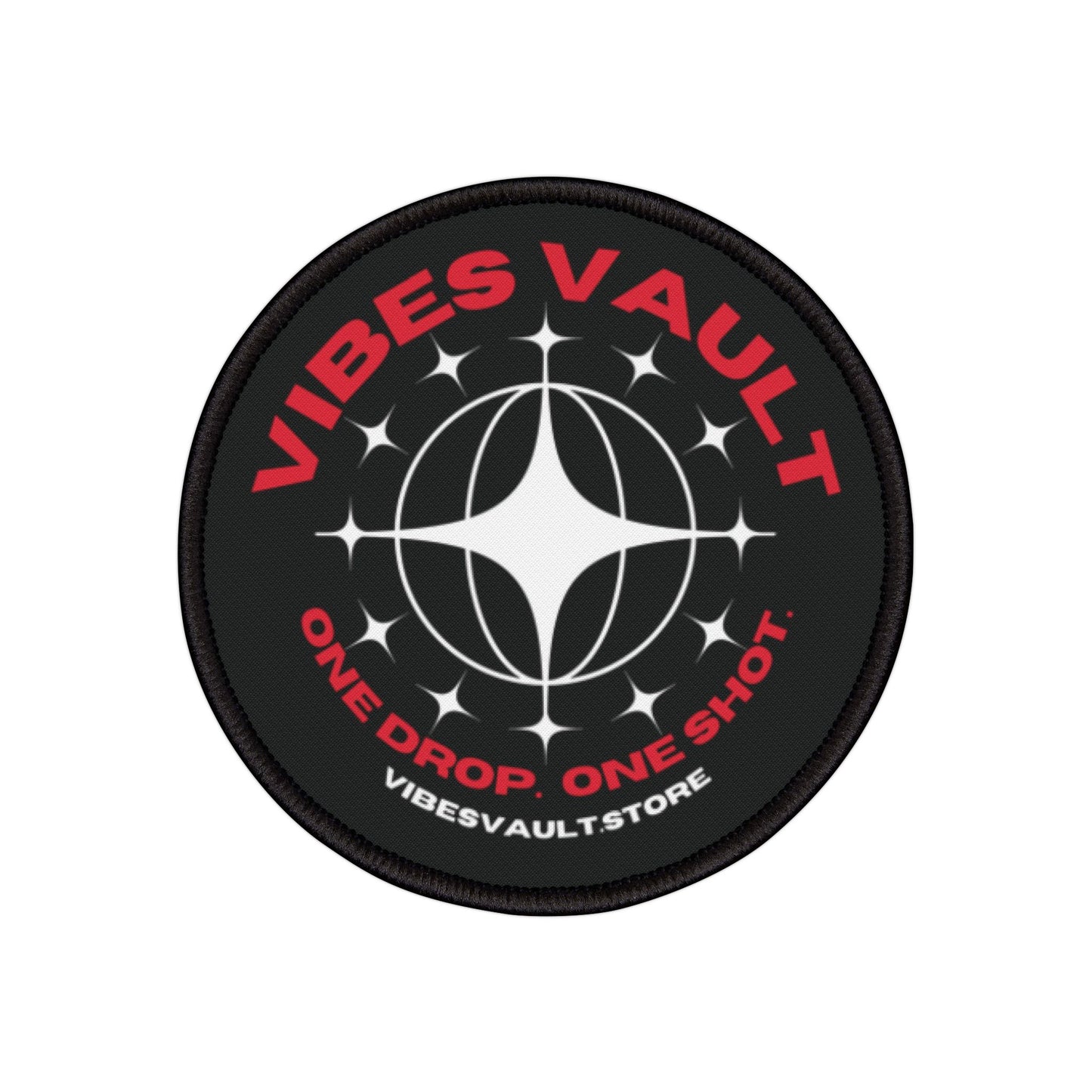 Vibes Vault Logo Iron-On Patch with Globe Stars