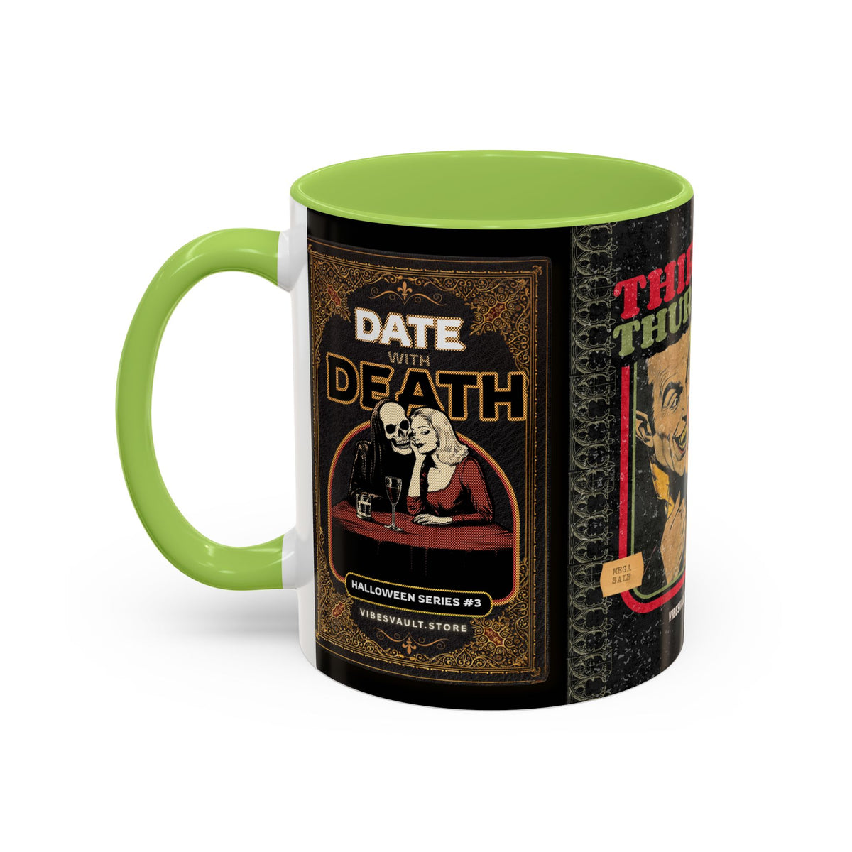 3 Book Covers Retro Vampire, Death and Black Cats Mug — Two-Tone Accent 11/15oz - Fall Halloween 2026
