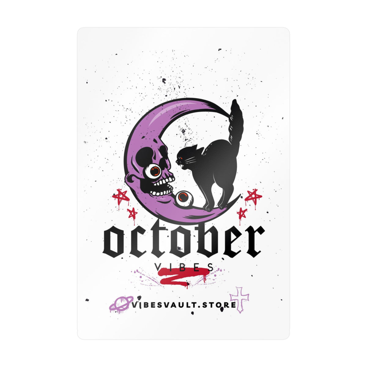 October Vibes Kiss-Cut Vinyl Decal — Halloween Moon Cat Skull Sticker